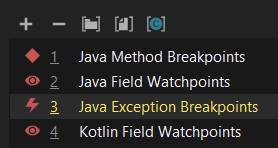 Exception breakpoint popup